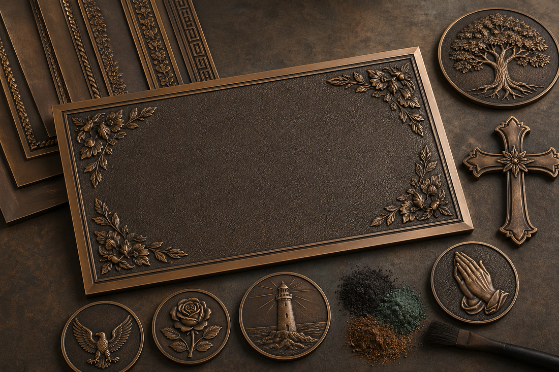 Flat Bronze Plaque Design Options Borders Finishes and Relief Artwork