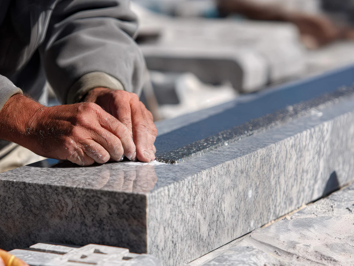 Craftsman working on custom bronze plaque production in a memorial foundry